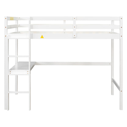 Twin Loft Bed with  built-in desk,White