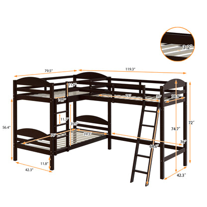 Twin L-Shaped Bunk Bed and Loft Bed - Espresso(OLD SKU :LP000023AAP)