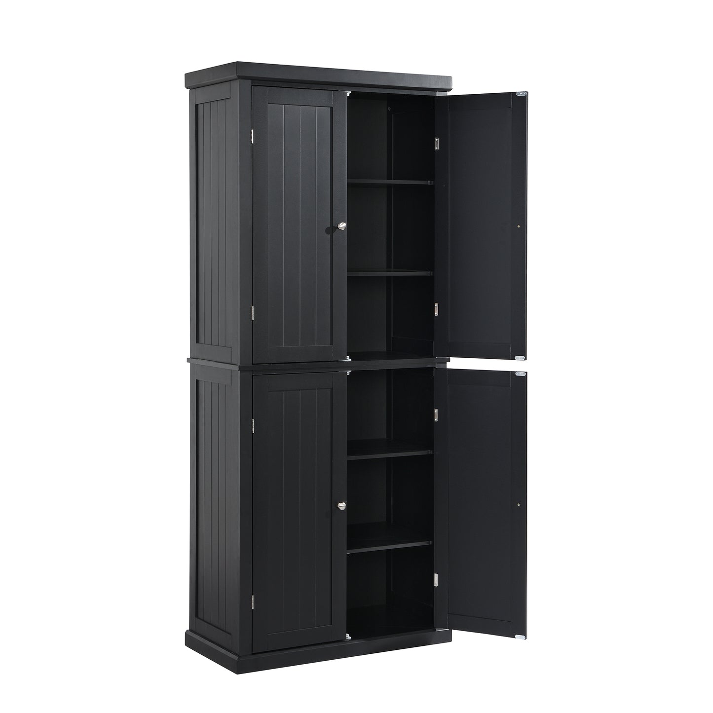 TOPMAX Freestanding Tall Kitchen Pantry, 72.4" Minimalist Kitchen Storage Cabinet Organizer with 4 Doors and Adjustable Shelves, Black