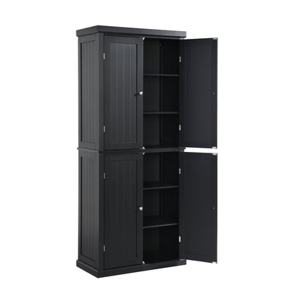 TOPMAX Freestanding Tall Kitchen Pantry, 72.4" Minimalist Kitchen Storage Cabinet Organizer with 4 Doors and Adjustable Shelves, Black