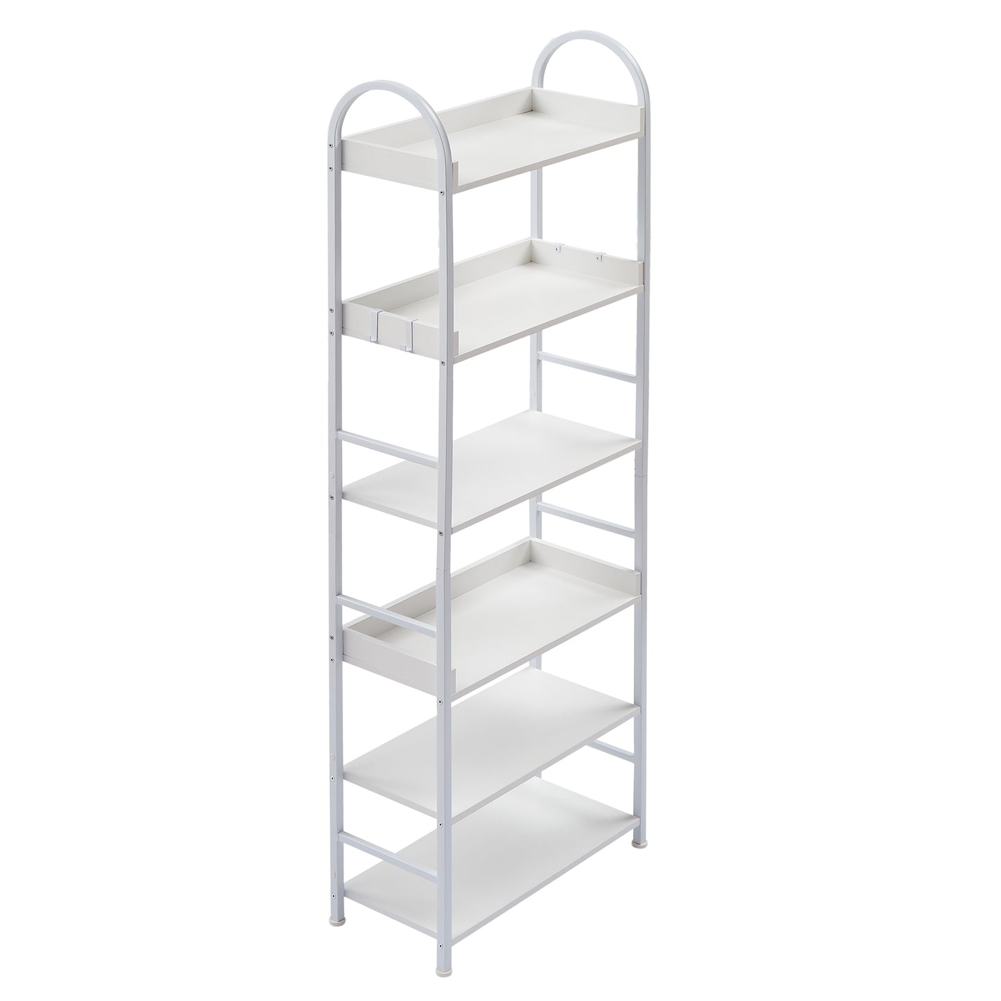 70.8 Inch Tall Bookshelf, 6-tier Shelves with Round Top Frame, MDF Boards, Adjustable Foot Pads, White