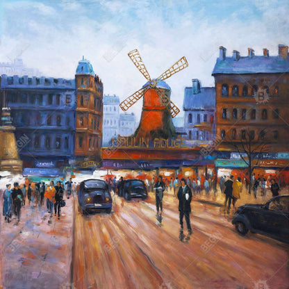 Street scene to moulin rouge - 08x08 Print on canvas