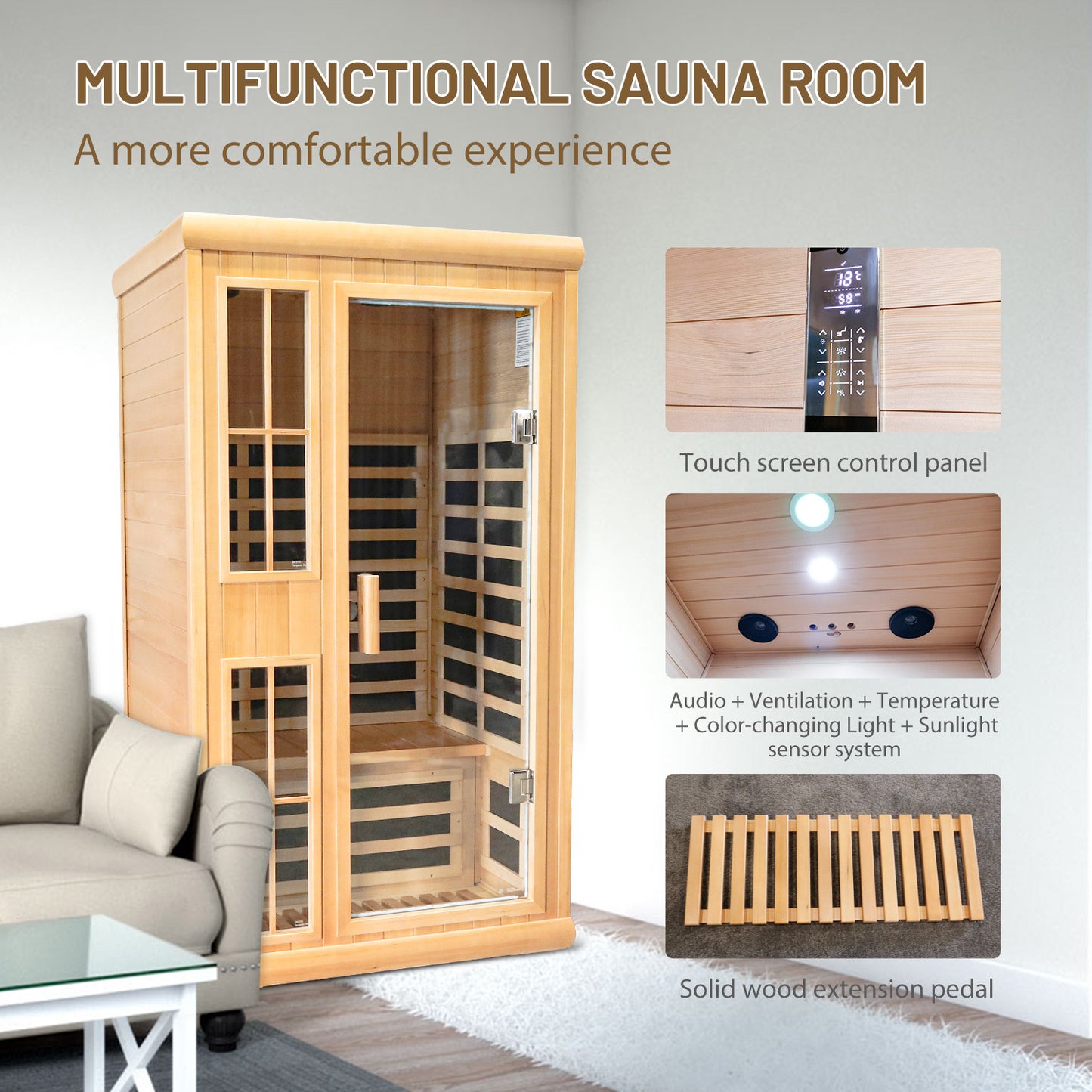 Far infrared sauna double room with Bluetooth audio app control