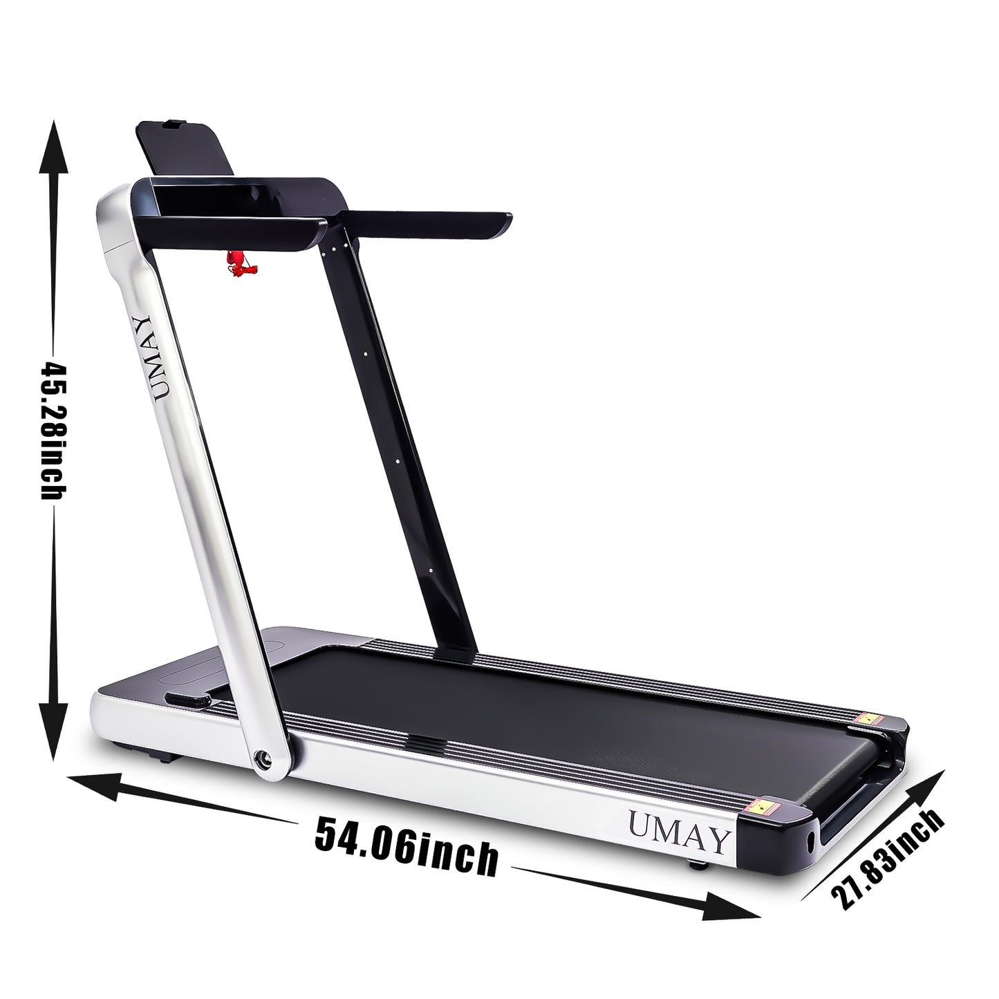 UMAY Folding Treadmill for Home with 4 inch LCD Display, 2.0 HP Motorized Running Machine with SPAX APP Control Bluetooth Speaker & phone Holder, Capacity 198 LBS