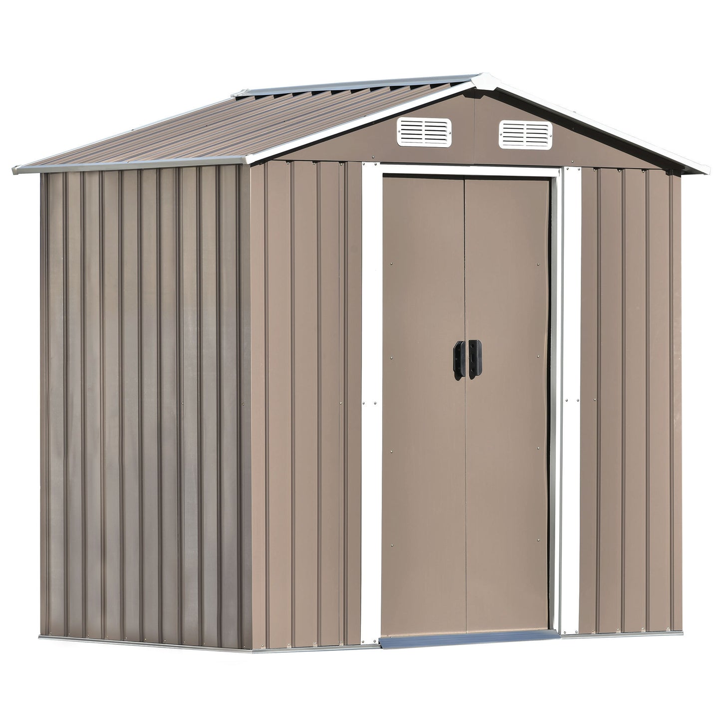 TOPMAX Patio 6ft x4ft Bike Shed Garden Shed, Metal Storage Shed with Adjustable Shelf and Lockable Door, Tool Cabinet with Vents and Foundation for Backyard, Lawn, Garden, Brown