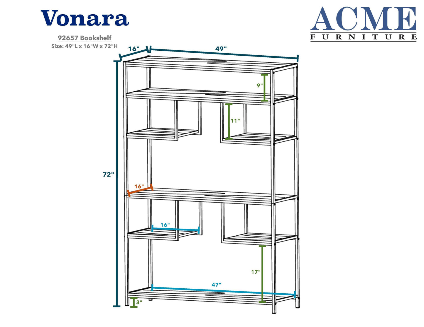 ACME Vonara Bookshelf, Rustic Gray Oak & Chrome 92657