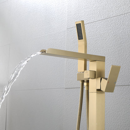 Waterfall Freestanding Single Handle Floor Mounted Clawfoot Tub Faucet with Handshower