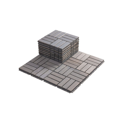 12" x 12" Light Gray Square Acacia Wood Interlocking Flooring Tiles Checker Pattern Pack of 10 Tiles