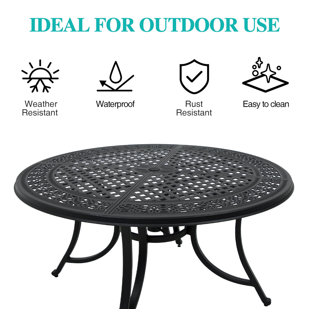 47.99 Inch Cast Aluminum Patio Table with Umbrella Hole,Round Patio Bistro Table for Garden, Patio, Yard, Black with Antique Bronze at The Edge