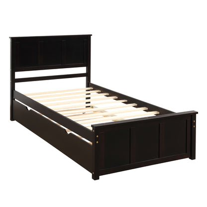 Platform Bed with Twin Size Trundle, Twin Size Frame, Espresso (New SKU:WF283063AAP)