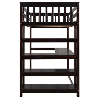 Twin Size Loft Bed with Storage Shelves and Under-bed Desk, Espresso(OLD SKU:SM000245AAP-1)