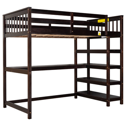 Twin Size Loft Bed with Storage Shelves and Under-bed Desk, Espresso(OLD SKU:SM000245AAP-1)