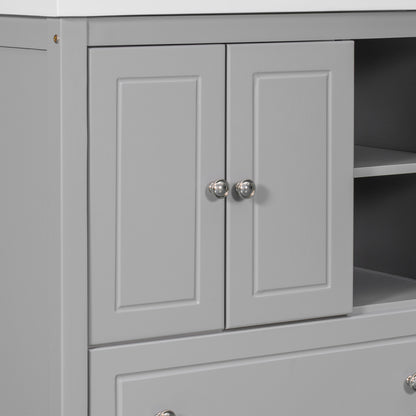 30" Bathroom Vanity Base Only, Solid Wood Frame, Bathroom Storage Cabinet with Doors and Drawers, Grey