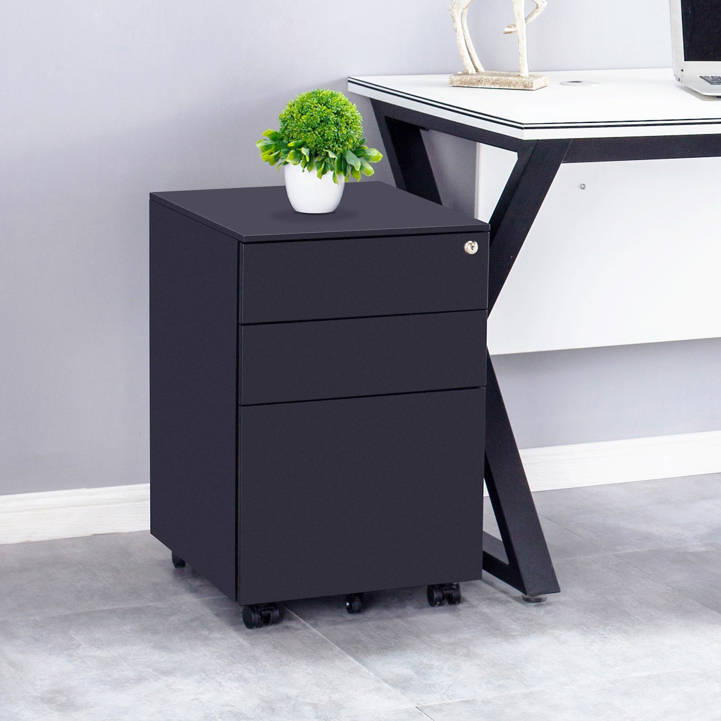 3 Drawer Mobile File Cabinet with Lock Steel File Cabinet for Legal/Letter/A4/F4 Size, Fully Assembled Include Wheels, Home/ Office Design