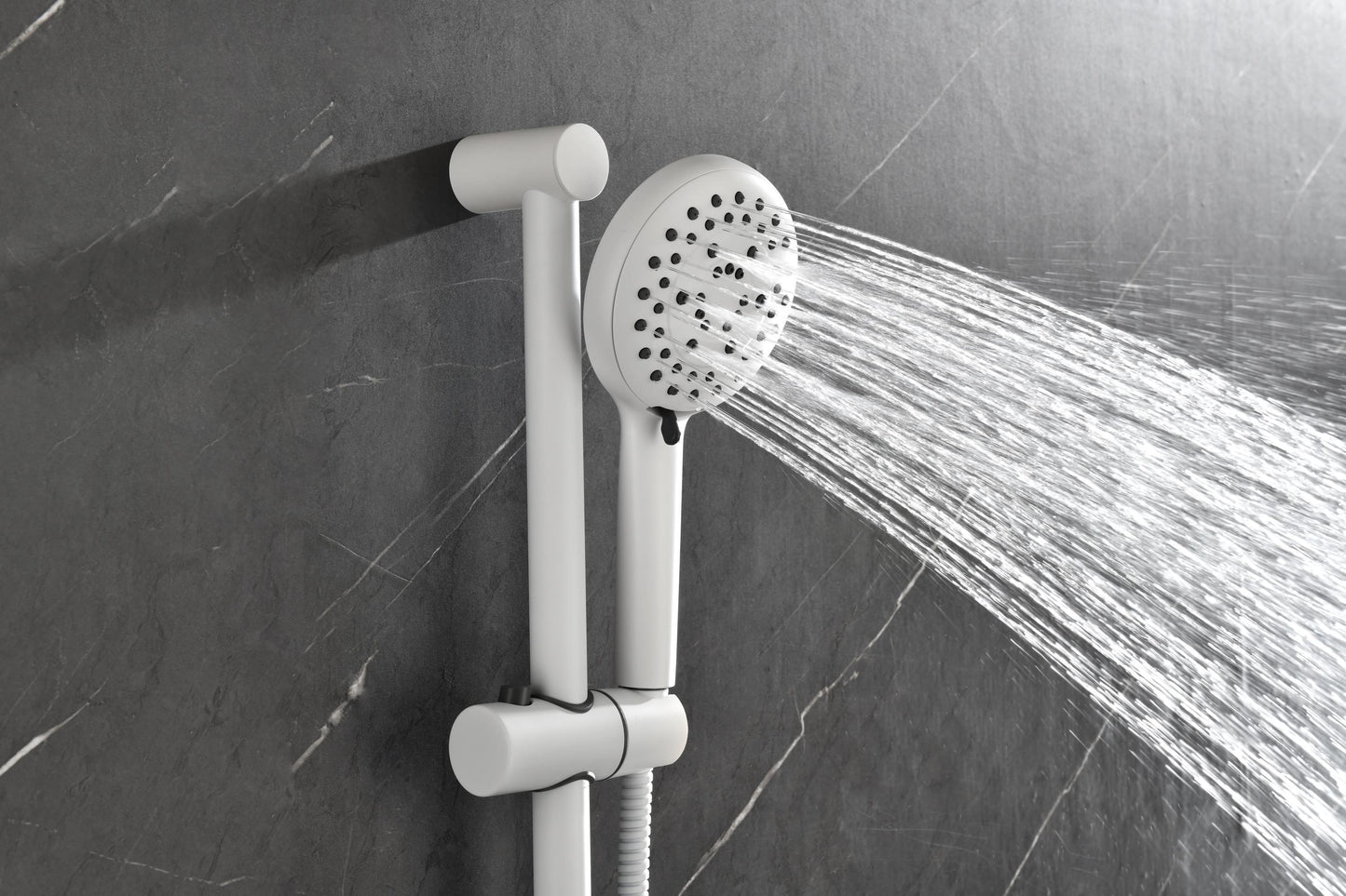 Shower System with Shower Head, Hand Shower, Slide Bar, Bodysprays, Shower Arm, Hose, Valve Trim, and Lever Handles