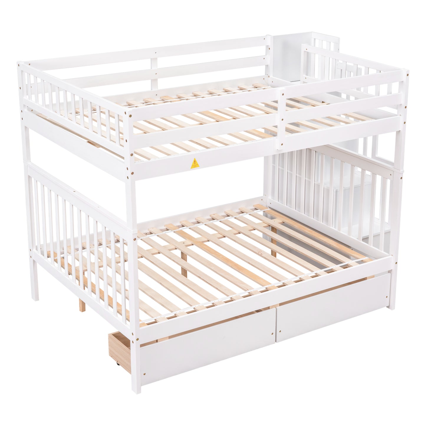 Full Over Full Bunk Bed with 2 Drawers and Staircases, Convertible into 2 Beds, the Bunk Bed with Staircase and Safety Rails for Kids, Teens, Adults, White