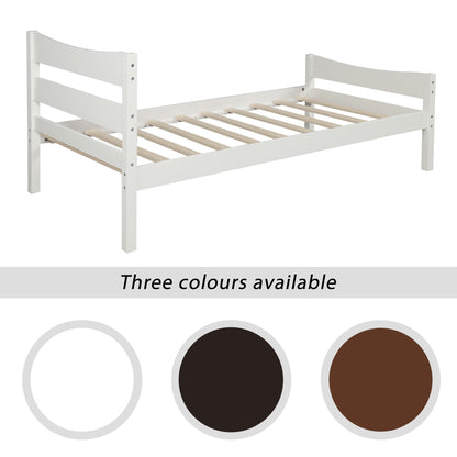 【Not allowed to sell to Walmart】Twin Size Wood Platform Bed with Headboard and Wooden Slat Support (White)