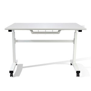 Atlantic Sit Stand Desk with Casters - White (Height Adjustable) with side crank (switchable either side, left or right side crank)