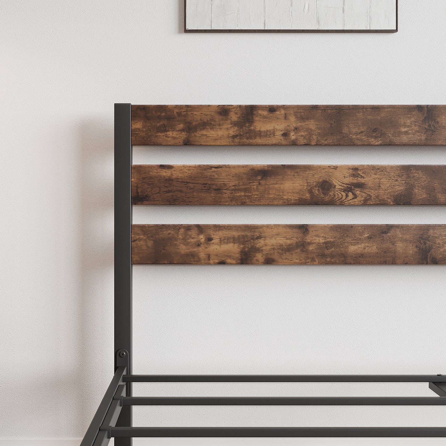 Full Size Platform Bed Frame with Rustic Vintage Wood Headboard, Strong Metal Slats Support Mattress Foundation, No Box Spring Needed Rustic Brown