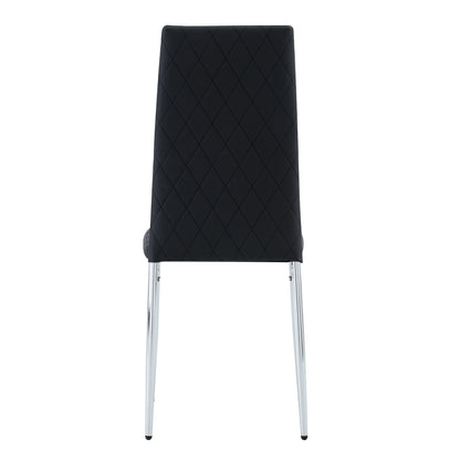 Grid Shaped Armless High Back Dining Chair,2-Piece Set, Office Chair. Applicable to Dining Room, Living Room, Kitchen and Office.Black Chair and Electroplated Metal Leg