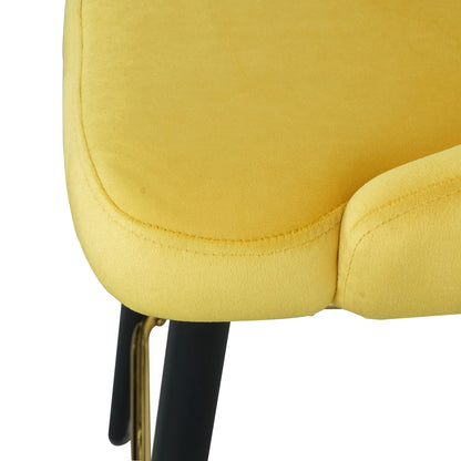 Luxury Modern Yellow Velvet Upholstered High Bar Stool Chair With Gold Legs(set of 2)