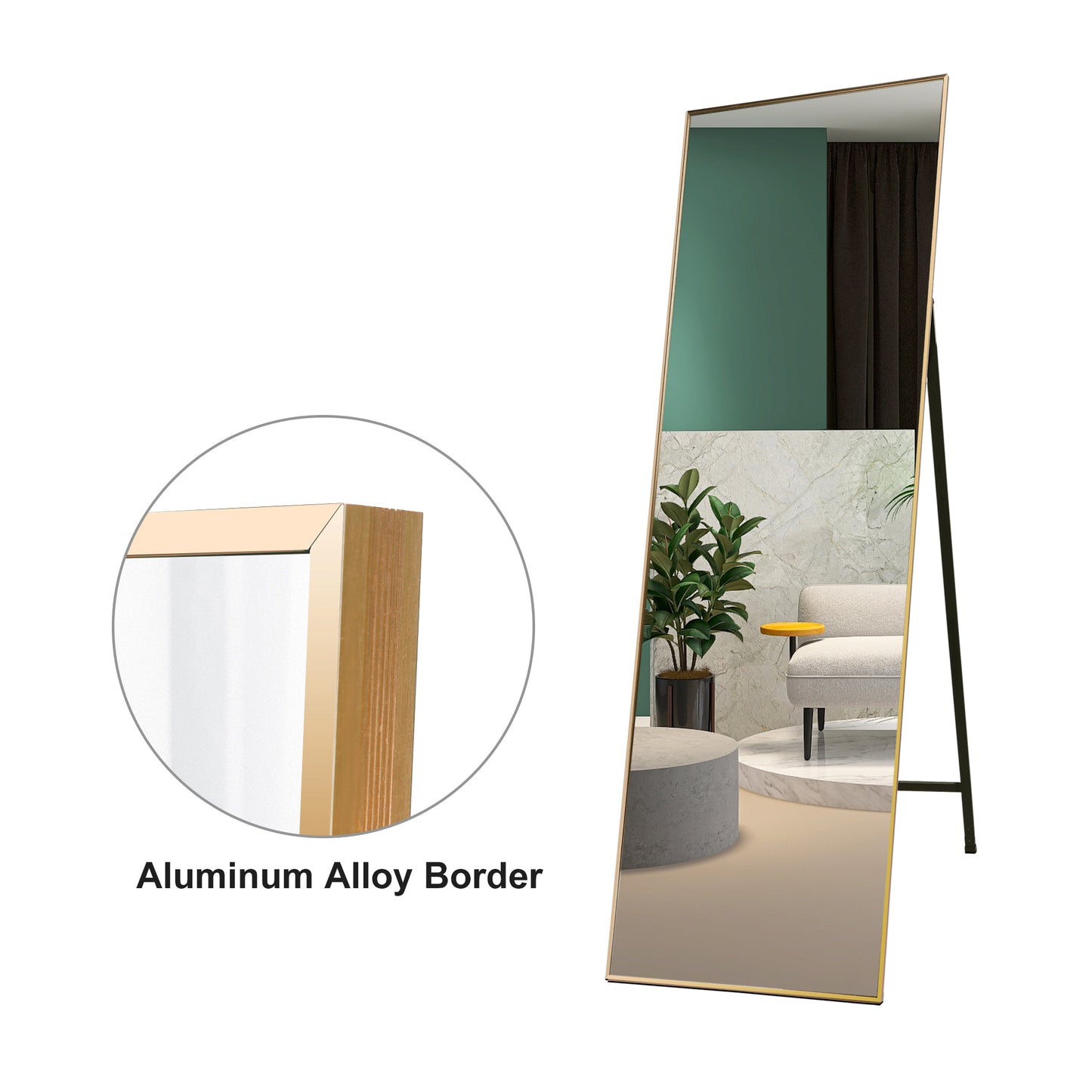 Full Length Mirror Standing Gold 65’’x22’’ for Bedroom with Aluminum Frame, Large Full Body Floor Mirror Wall Hanging or Leaning Modern Decor for Dressing, Living Room, Entryway or Dorm