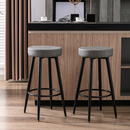 A&A Furniture,Metal Bar Stools,  Round Kitchen Counter Stools, Industrial Round Barstool, Bar Chairs, 28 Inch for Counter Pub Height Set of 2 (Gray)