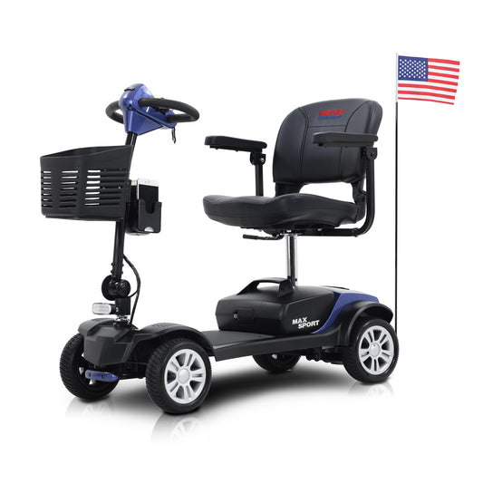 MAX SPORT BLUE 4 Wheels Outdoor Compact Mobility Scooter with 2 in 1 Cup & Phone Holder