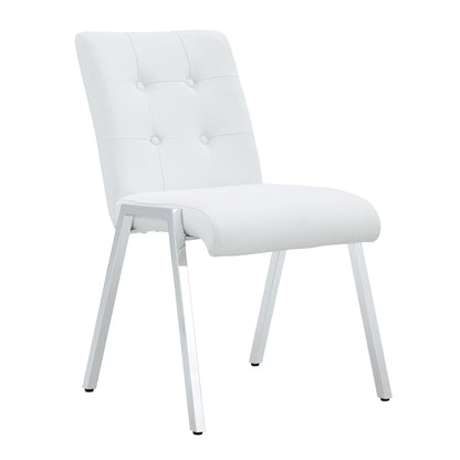 Grid shaped armless high back dining chair,2-piece set, office chair. Applicable to dining room, living room, kitchen and office.White  Chair and Electroplated metal leg