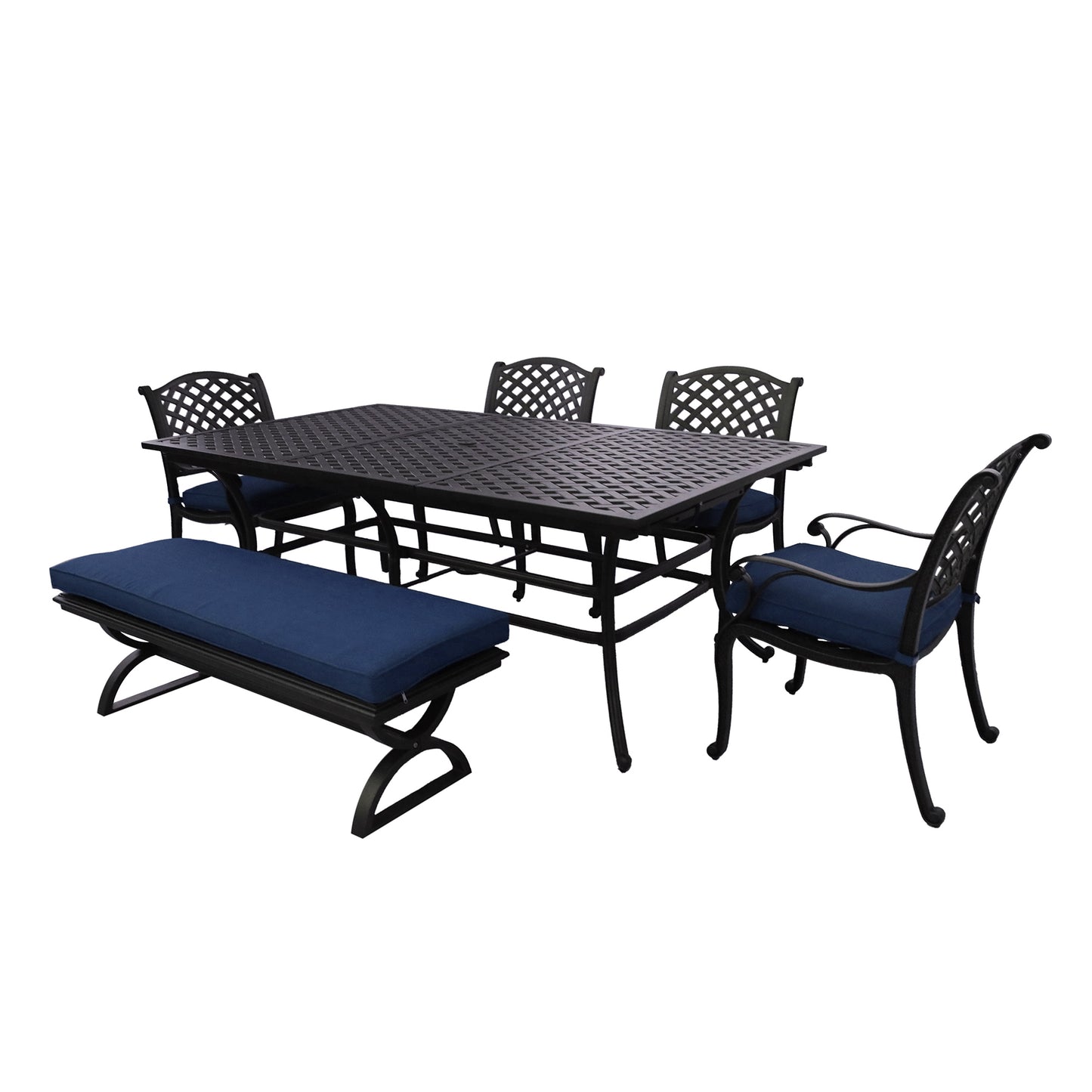 Rectangular 6 - Person 86" Long Powder Coated Aluminum Dining Set with Cushions