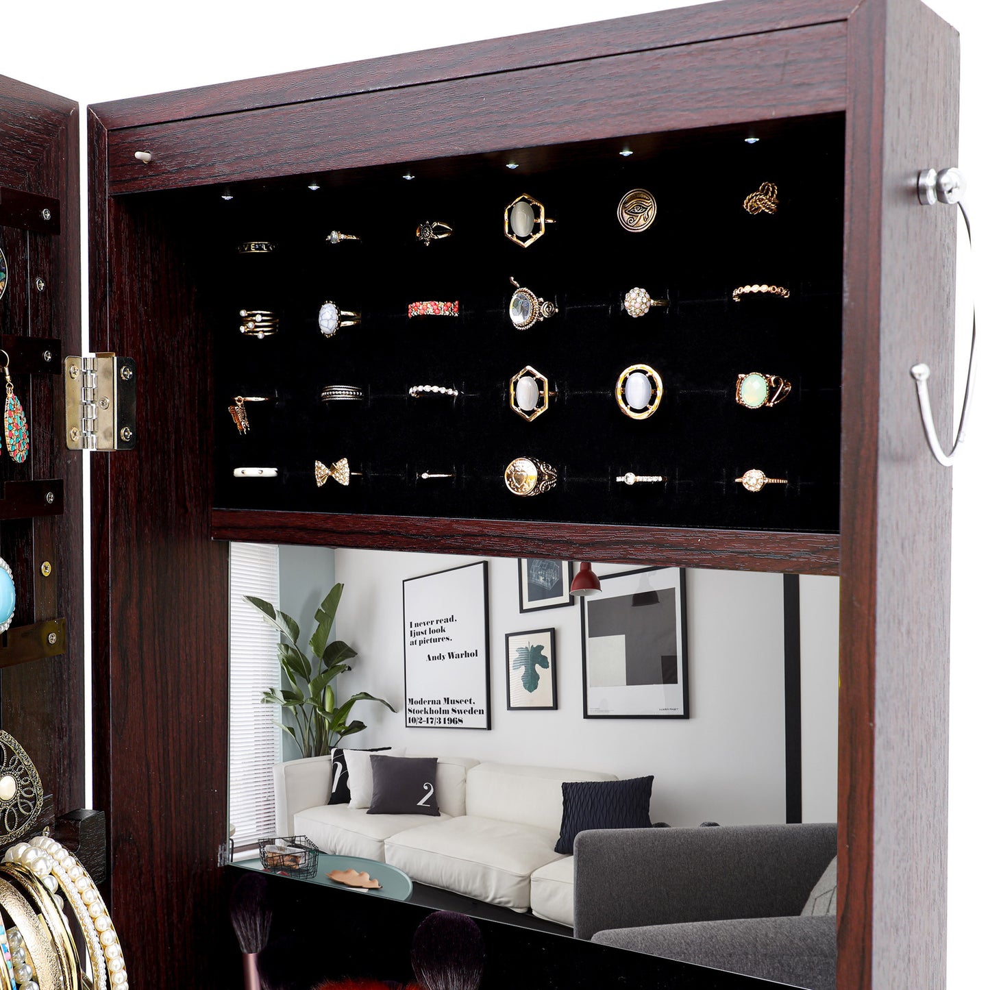 Fashion Simple Jewelry Storage Mirror Cabinet With LED Lights,For Living Room Or Bedroom