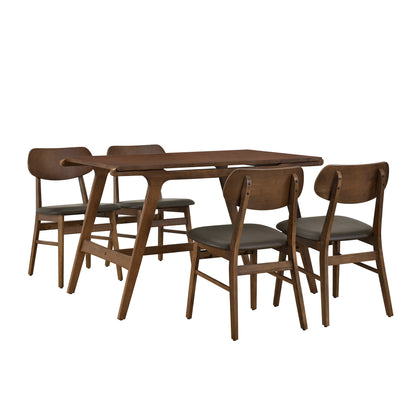 TREXM 5-Piece Mid-Century Style Dining Table Set Kitchen Table with 4 Faux Leather Dining Chairs (Brown)