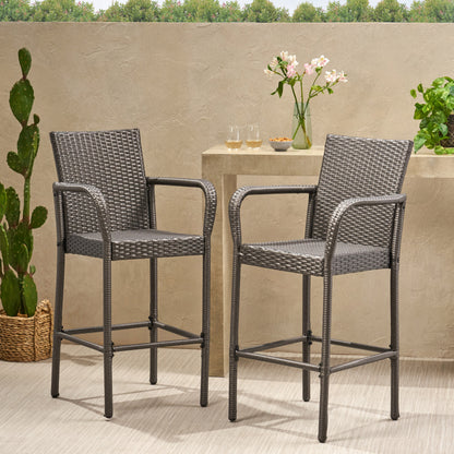 Stewart 30-Inch Outdoor Grey Wicker Barstool (Set of 2)