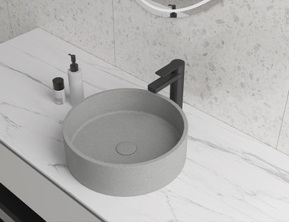 Round Concrete Vessel Bathroom Sink in Grey without Faucet and Drain