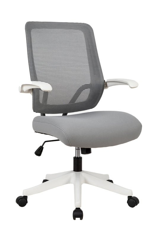 Mid-mesh task chair with flip up arms and tilt function MAX 105 °，300LBS，Grey with white frame