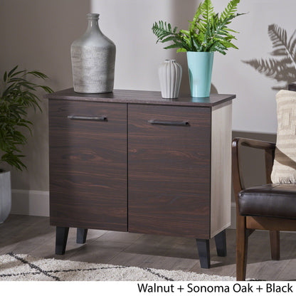 Willson Modern 3-Shelf Walnut Finished Faux Wood Cabinet with Oak Accent