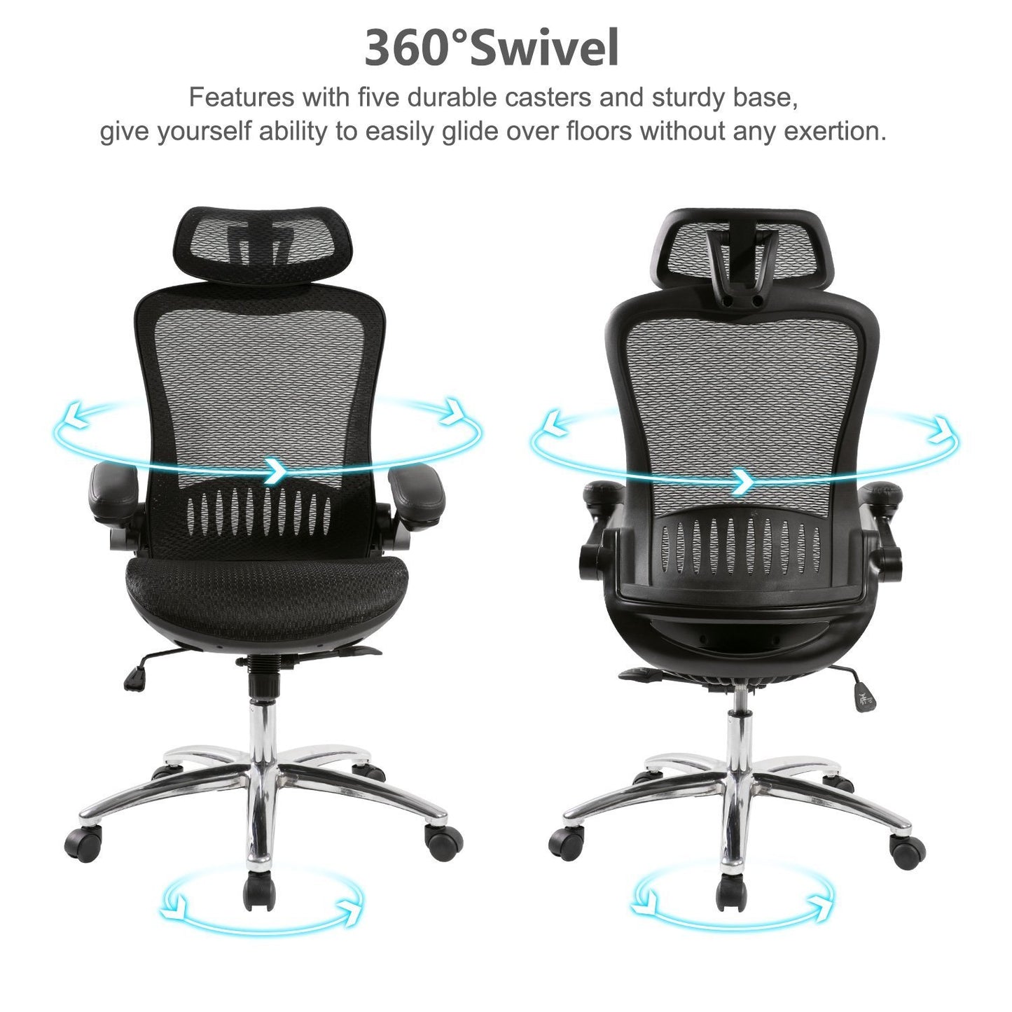 Office Chair - Ergonomic Mesh Chair Computer Chair Home Executive Desk Chair Comfortable Reclining Swivel Chair High Back with Wheels and Adjustable Headrest for Teens/Adults (Black)