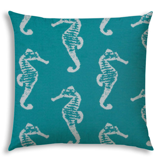 DANCE OF THE SEAHORSE Turquoise Jumbo Indoor/Outdoor - Zippered Pillow Cover