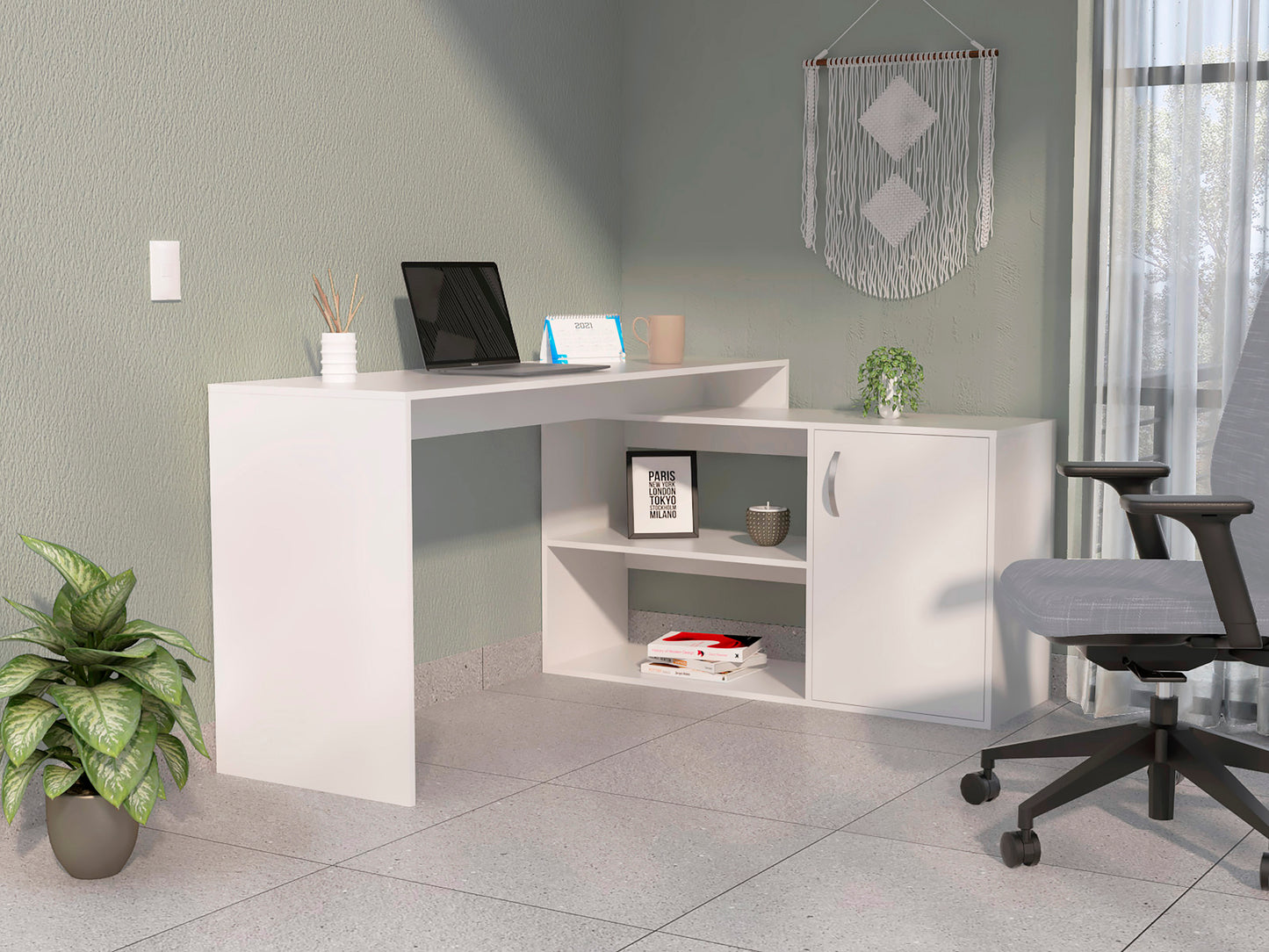 Lyncliff 1-Drawer 2-Shelf L-Shaped Office Desk White