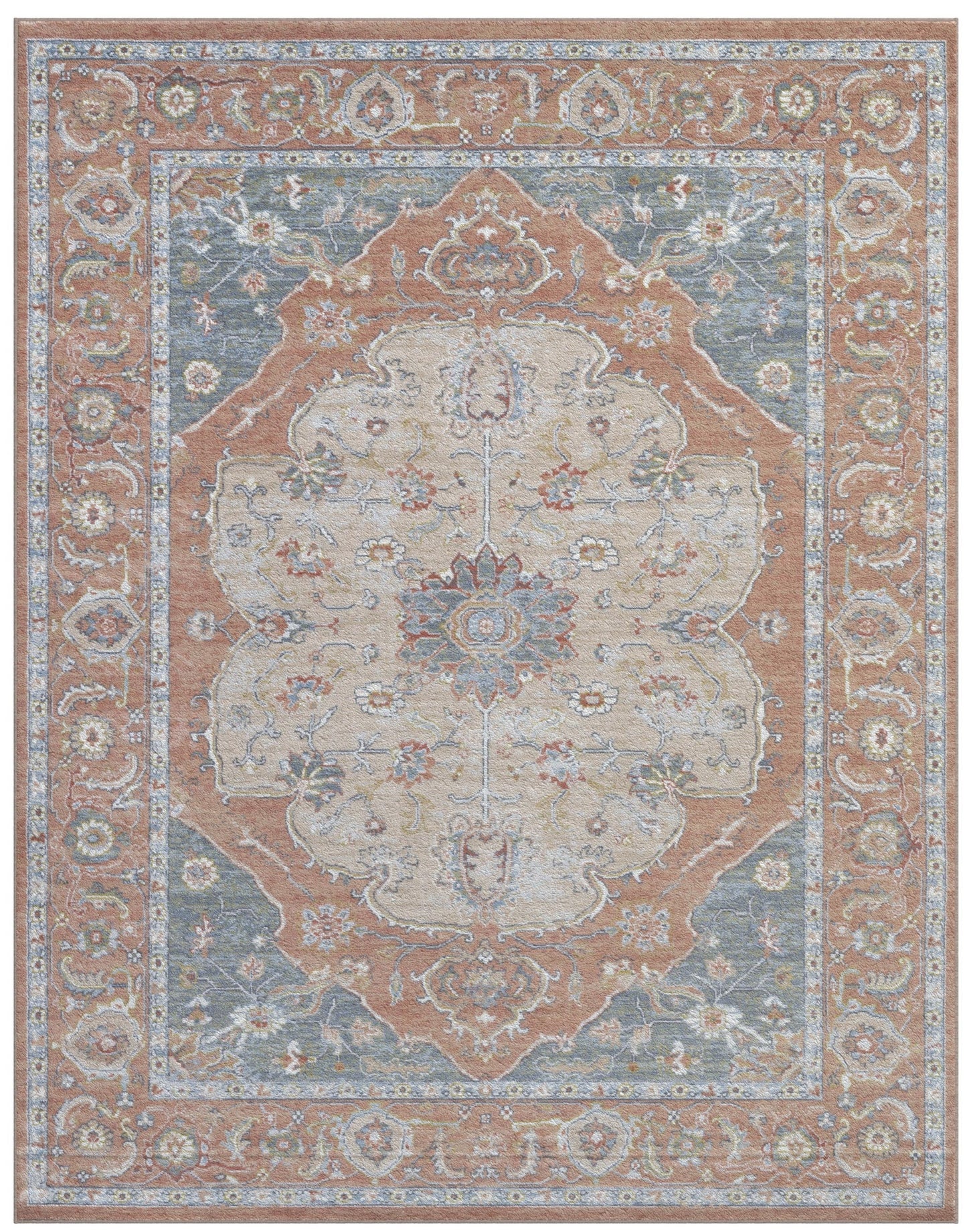 Damara Beige, Rust, Multi-color Viscose Area Rug 8x10