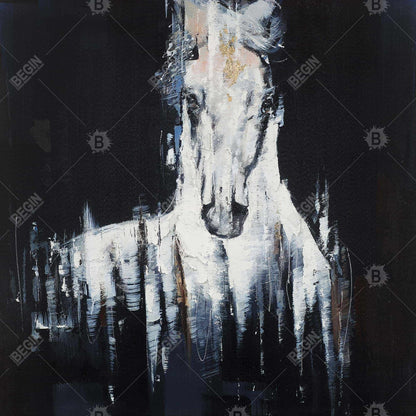 Abstract white horse on black background - 16x16 Print on canvas