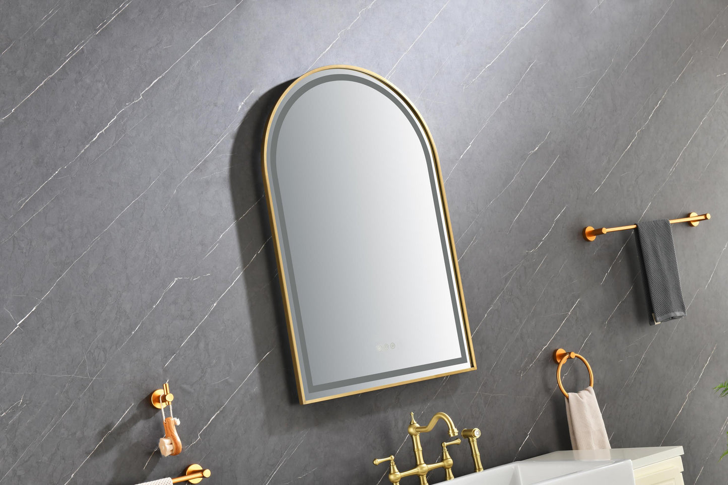 39in. W x 26in. H Oversized Rectangular Brushed Gold Framed LED Mirror Anti-Fog Dimmable Wall Mount Bathroom Vanity Mirror  Wall Mirror Kit For Gym And Dance Studio