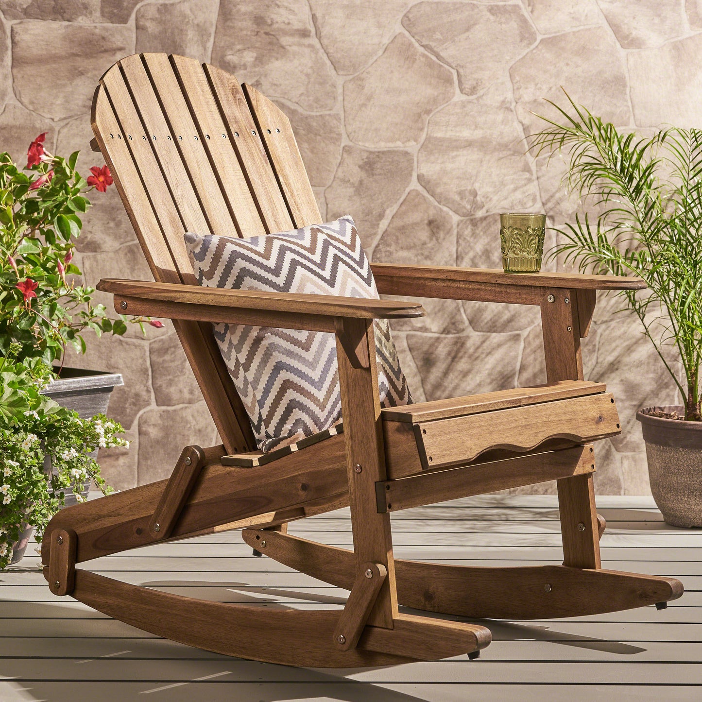 Vivian Outdoor Acacia Adirondack Rocking Chair Natural Wood