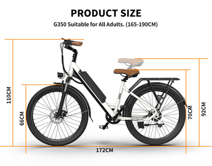 AOSTIRMOTOR 26" Tire 350W Electric Bike 36V 10AH Removable Lithium Battery City Ebike for Adults Girls G350 New Model