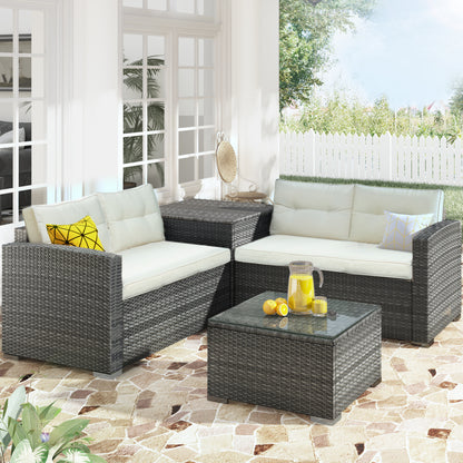 U_STYLE Outdoor Furniture Sofa Set with Large Storage Box