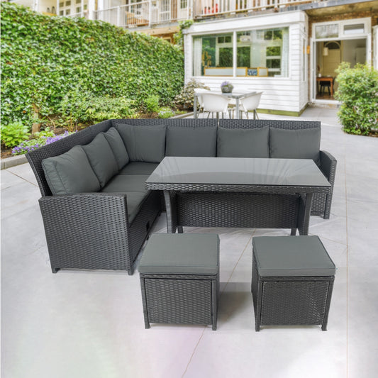 6 Pieces PE Rattan sectional Outdoor Furniture Cushioned Sofa Set with 2 Storage Under Seat