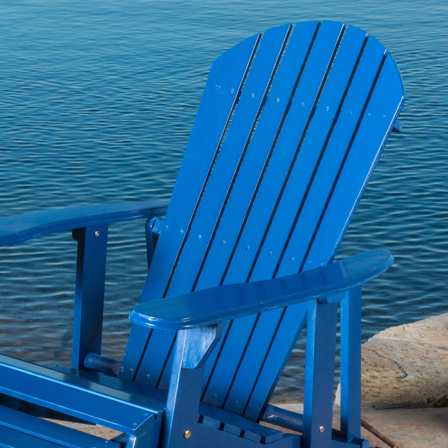 Katherine Outdoor Acacia Adirondack Blue Lounge Chair with Pull Out Footstool