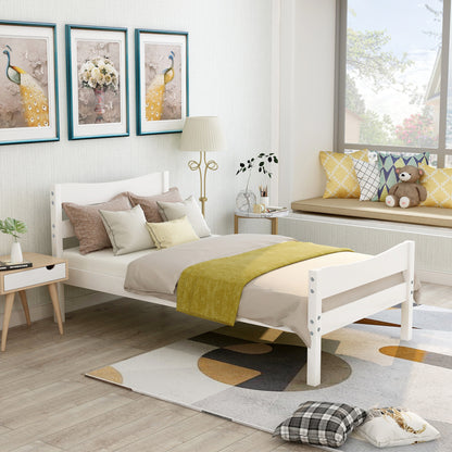 【Not allowed to sell to Walmart】Twin Size Wood Platform Bed with Headboard and Wooden Slat Support (White)