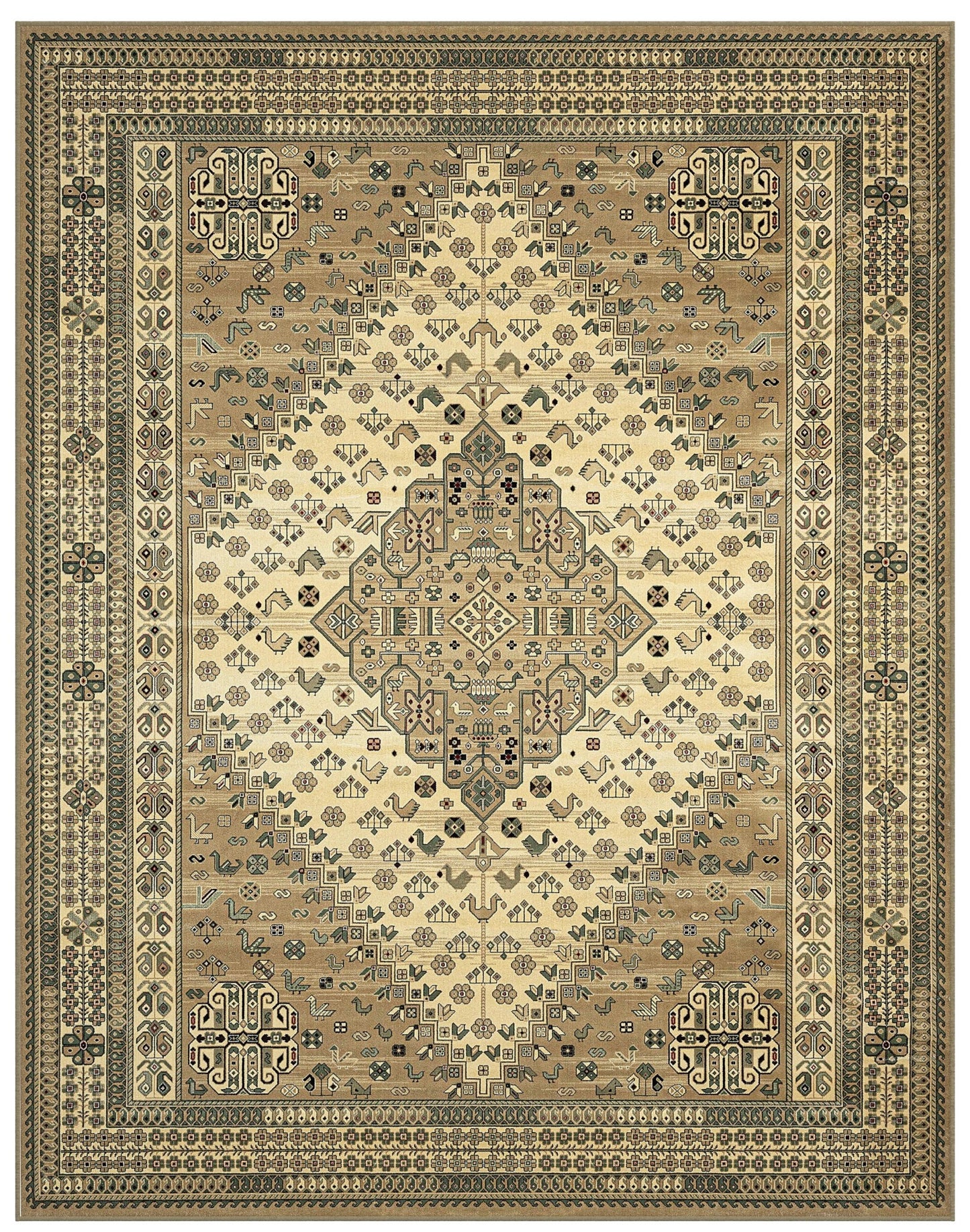 Gabriella Medallion Gold, Beige, Sage, and Red Viscose Area Rug 8x10