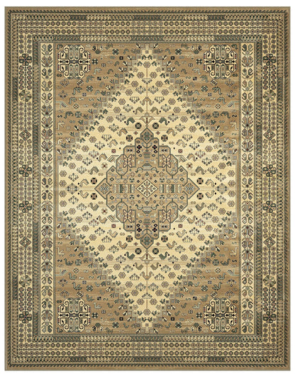 Gabriella Medallion Gold, Beige, Sage, and Red Viscose Area Rug 8x10